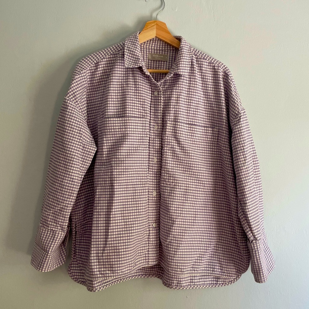 Everlane Boxy Oxford Shirt Lilac Gingham Sz M